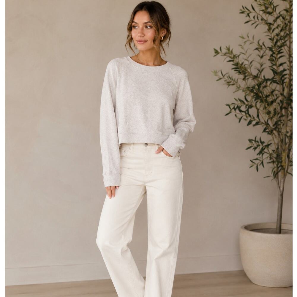 Jenni Kayne Tan Cropped Sweatshirt Women’s S Quiet Luxury Pullover Casual Fall